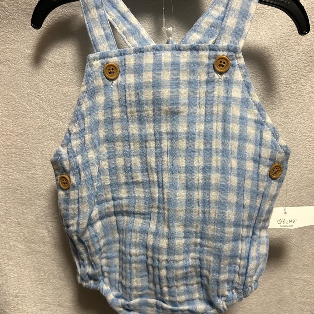 Little Me Blue and White Checkered Bodysuit